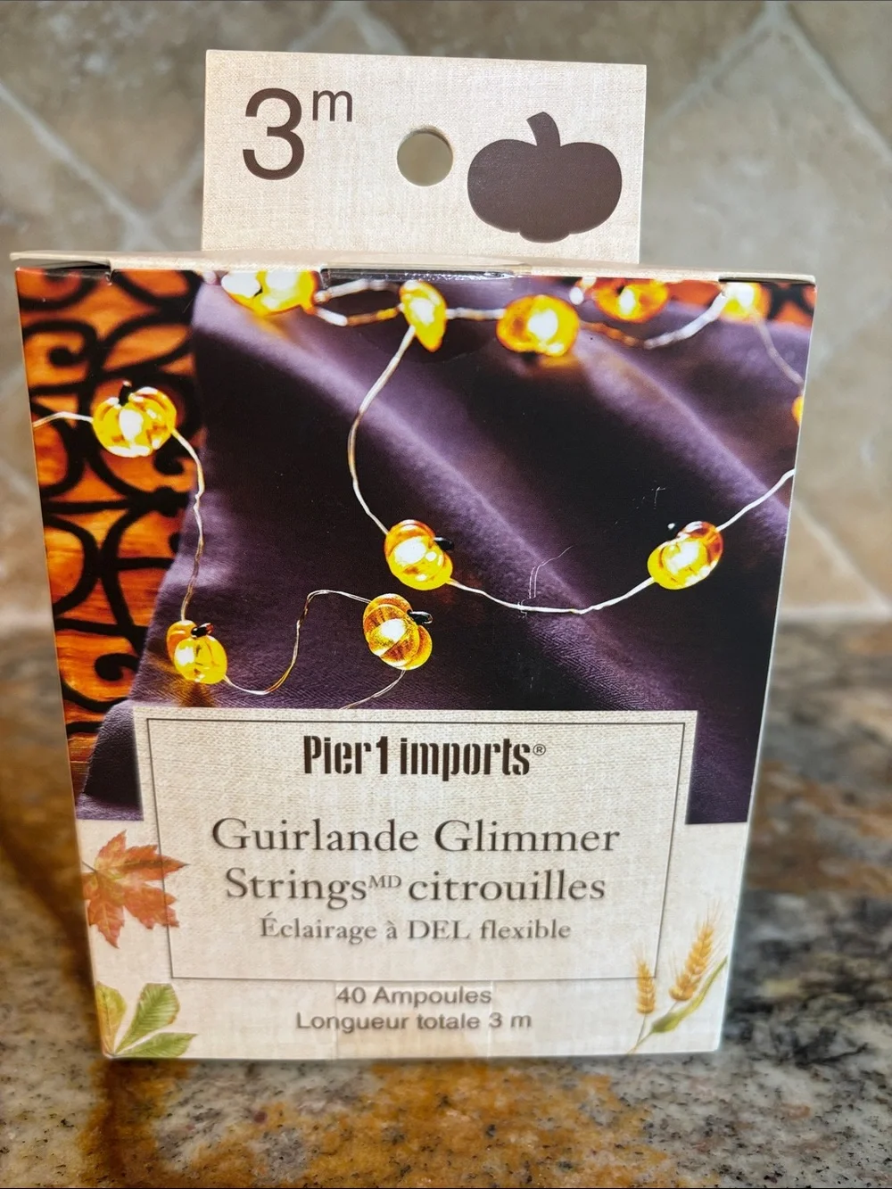 Pier 1 Pumpkin Glimmer Strings LED Lights - Orange Pumpkins-10ft/40 lights